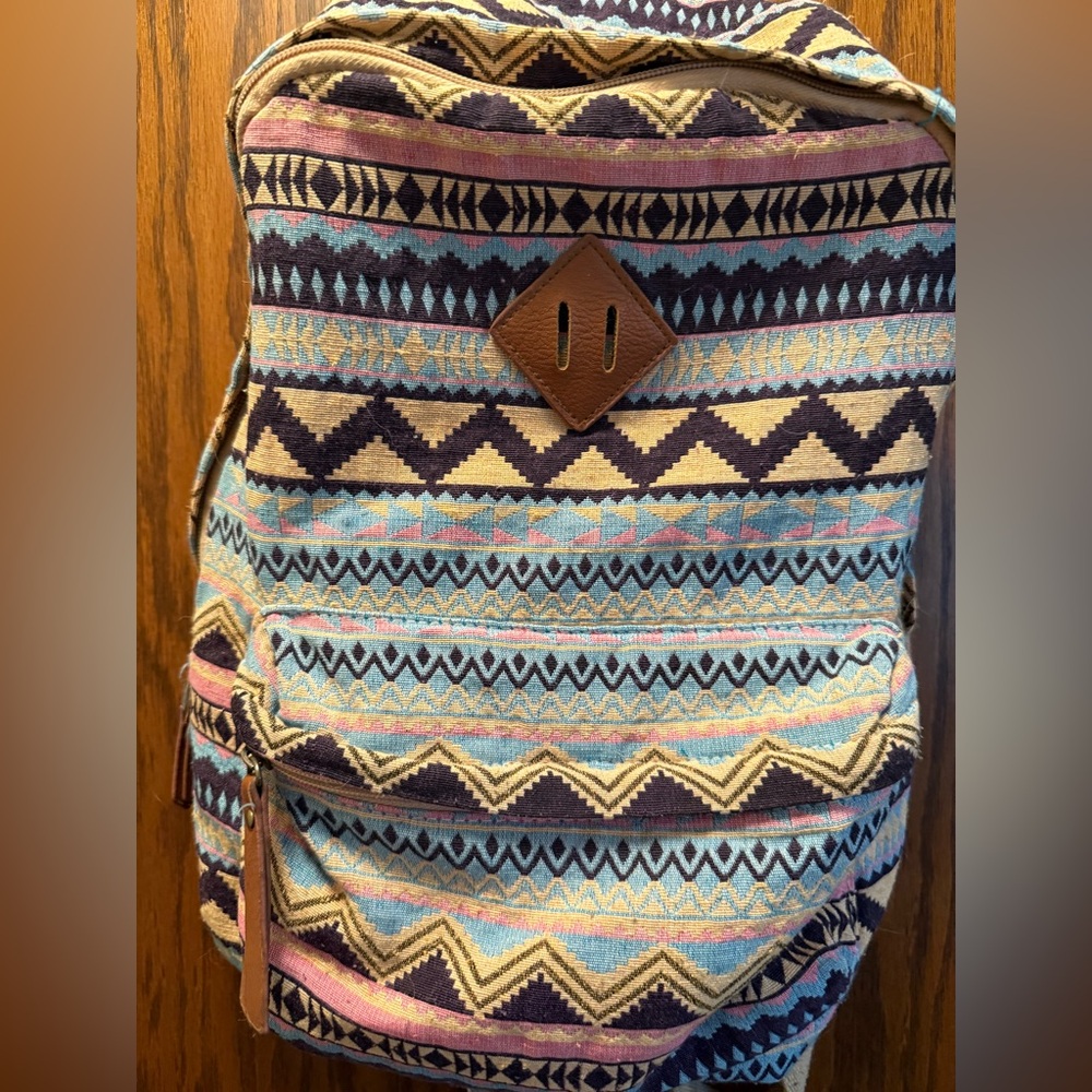 Aztec Patterned Backpack with Multicolor Design - Picture 2 of 7